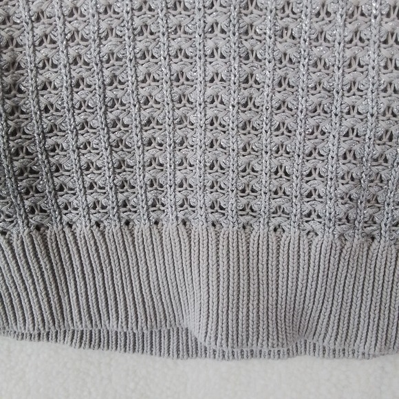 Loft Open Knit Sweater Size Small in Beige w/ Metallic Silver Threads - Picture 9 of 11